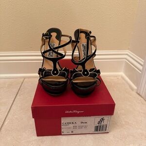 Salvatore Ferragamo Black Strappy Heels